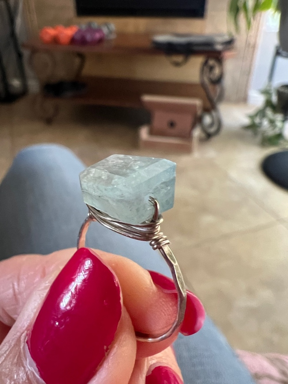 Silver Wire Wrapped Blue Stone Ring